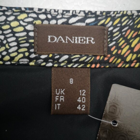 NWT Danier Ladies Size 8 Blue Combo Lined A-Line Midi Length Skirt - Picture 3 of 11